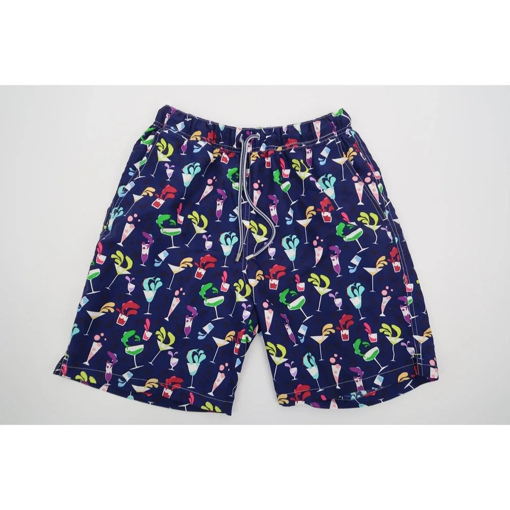 Peter Millar Mens Small Blue Cocktail Drinks Alcohol Swim Trunks Shorts